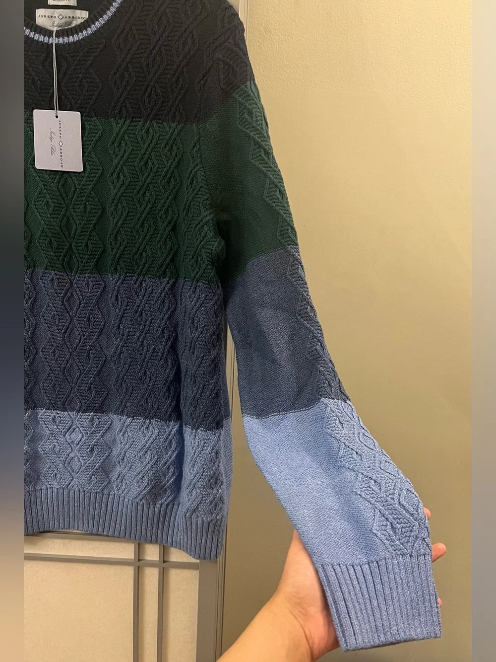 NWT Joseph Abboud Cable Knit Sweater Men's Medium Blue Long Sleeve Cotton Blend